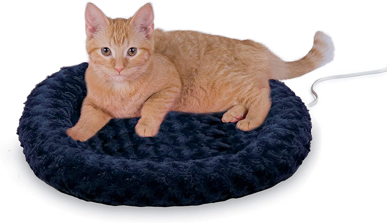 Heated Cat Bed Indoor with Bolster Orthopedic Foam, Waterproof Heating Pad, Safety Listed Pet Warmer for Cats & Small Dogs, 18” Round (Blue)