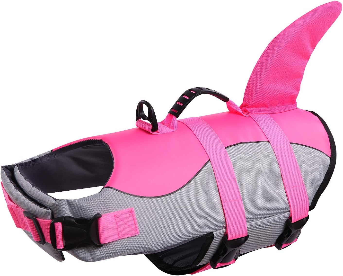 Dog Life Jacket with Rescue Handle Adjustable High Buoyancy Ripstop Safety Vest for Small, Medium & Large Dogs, Pink Shark Design (X-Small)