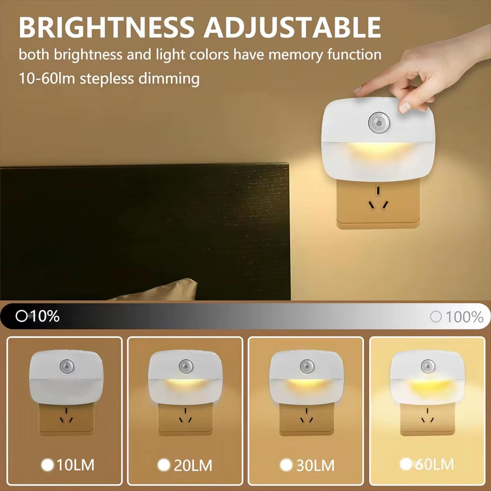 LED Night Light EU Plug – Smart Motion Sensor Wall Lamp, 220V Automatic Night Lamp for Hallway, Stair, Bedroom, Kitchen & Bathroom