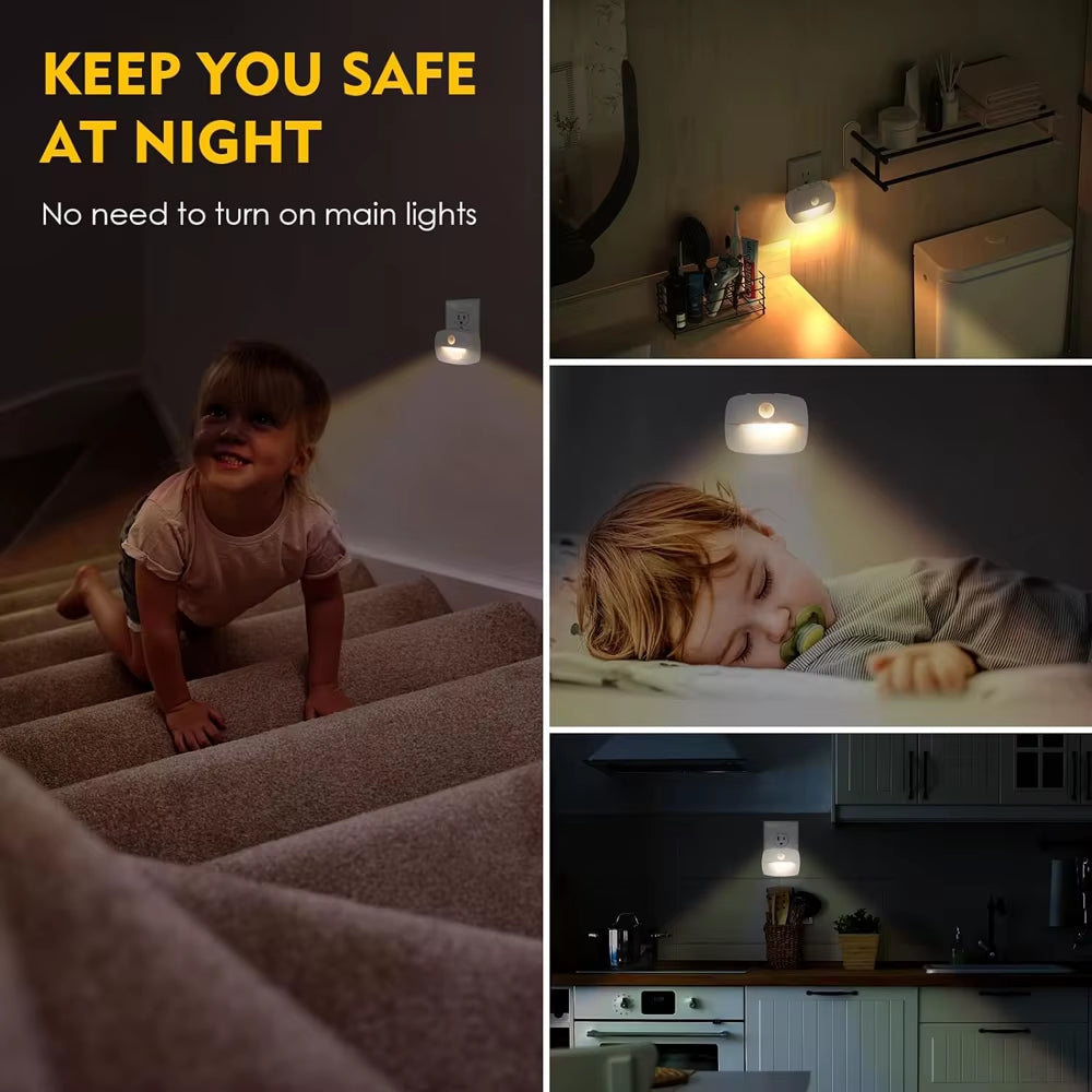 LED Night Light EU Plug – Smart Motion Sensor Wall Lamp, 220V Automatic Night Lamp for Hallway, Stair, Bedroom, Kitchen & Bathroom