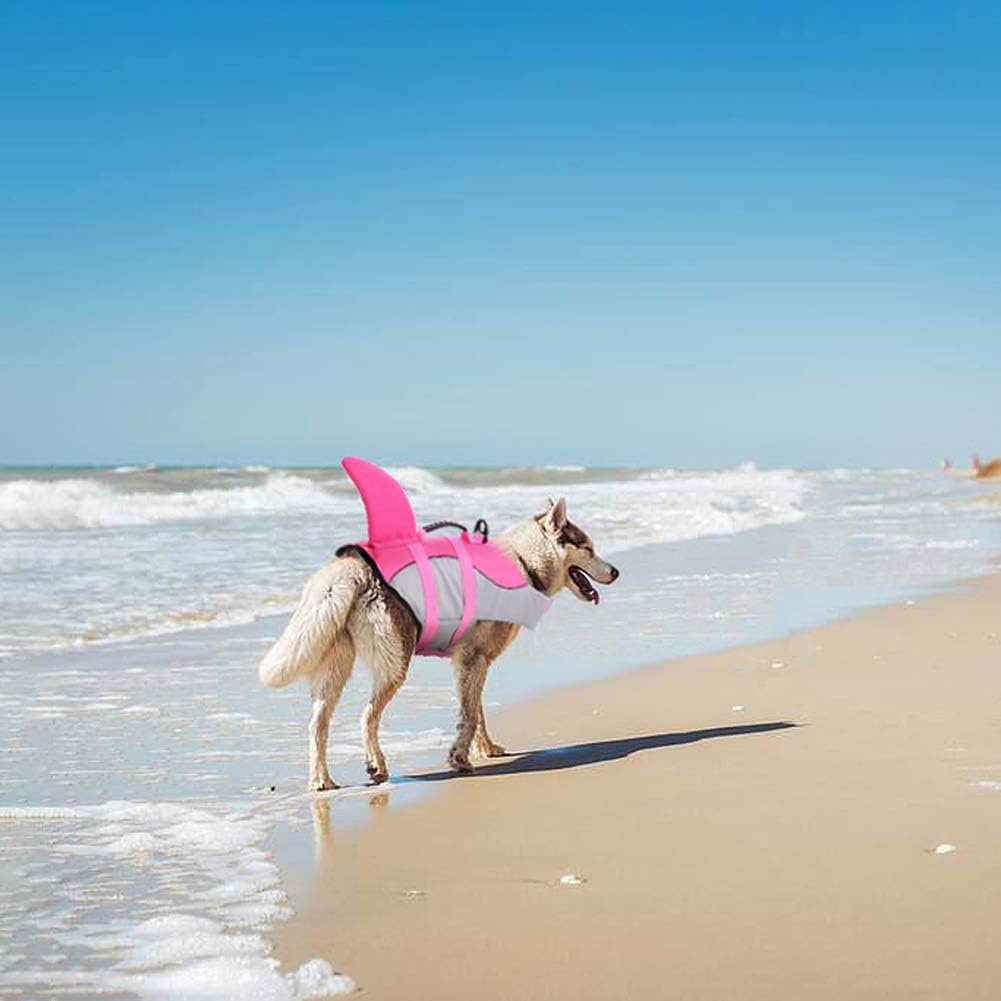 Dog Life Jacket with Rescue Handle Adjustable High Buoyancy Ripstop Safety Vest for Small, Medium & Large Dogs, Pink Shark Design (X-Small)