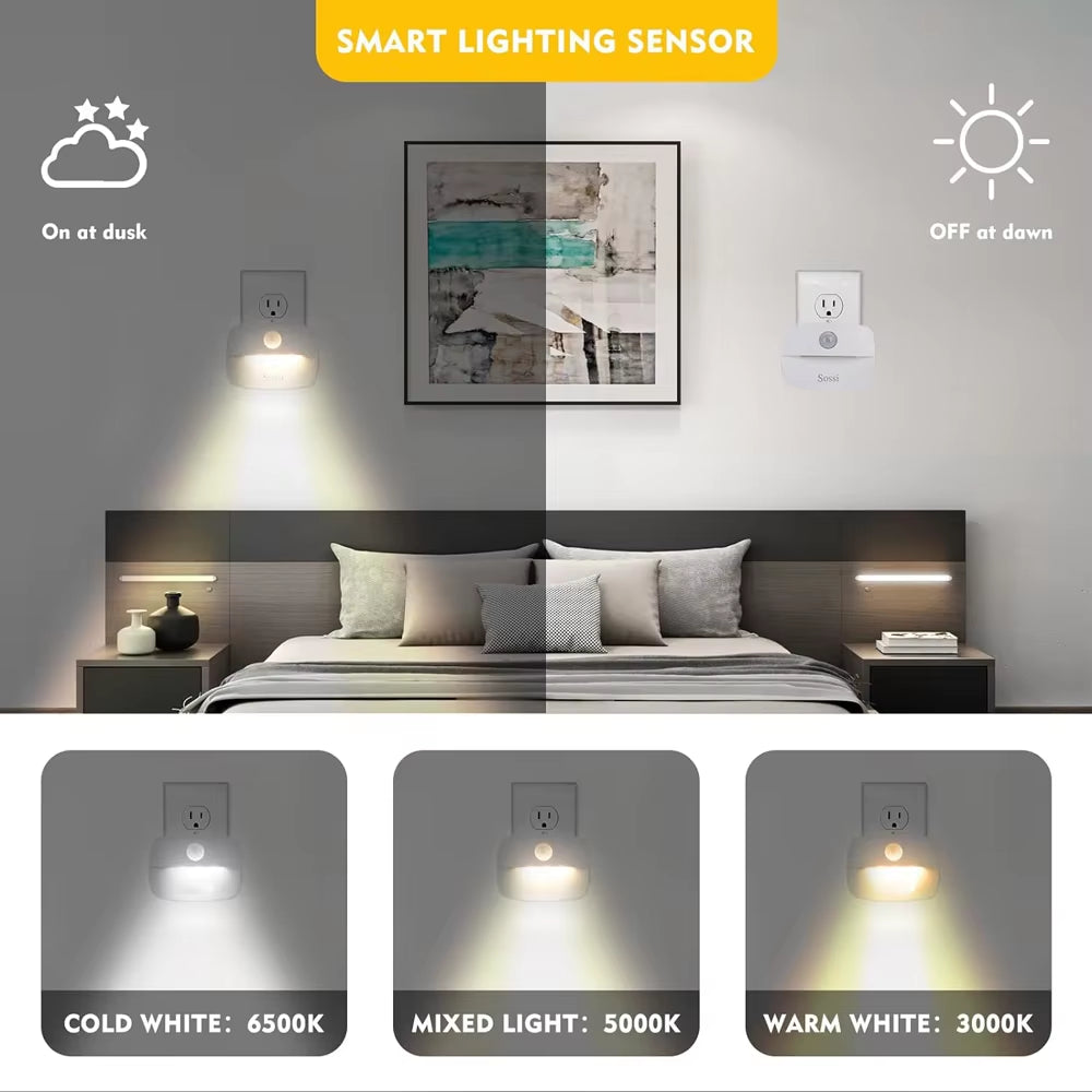 LED Night Light EU Plug – Smart Motion Sensor Wall Lamp, 220V Automatic Night Lamp for Hallway, Stair, Bedroom, Kitchen & Bathroom